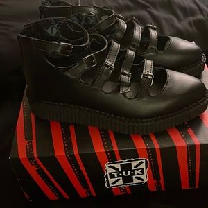 TUK Black Multistrap pointy Mary Jane